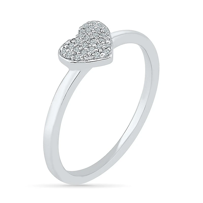 Womens Diamond Accent Natural White Diamond 10K Gold Heart Cluster Cocktail Ring