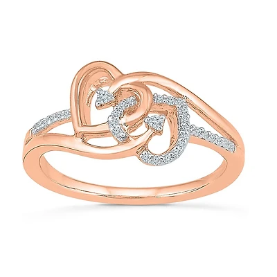 Womens 1/10 CT. T.W. Natural White Diamond 10K Gold Heart Bypass Cocktail Ring