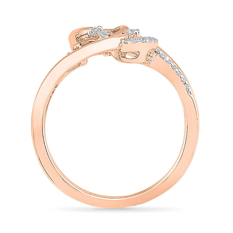 Womens 1/10 CT. T.W. Natural White Diamond 10K Gold Heart Bypass  Cocktail Ring