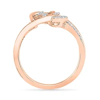 Womens 1/10 CT. T.W. Natural White Diamond 10K Gold Heart Bypass  Cocktail Ring