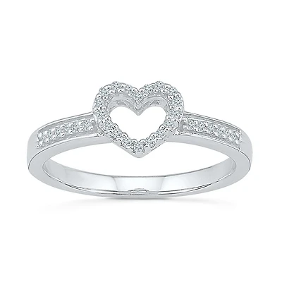 Womens 1/10 CT. T.W. Natural White Diamond 10K Gold Heart Cocktail Ring