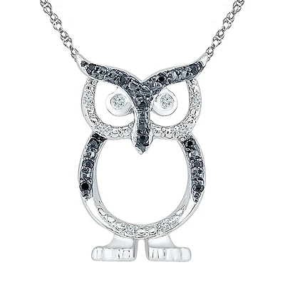 Owl Womens Diamond Accent Natural Black Diamond Sterling Silver 18 Inch Pendant Necklace