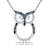 Owl Womens Diamond Accent Natural Black Diamond Sterling Silver 18 Inch Pendant Necklace
