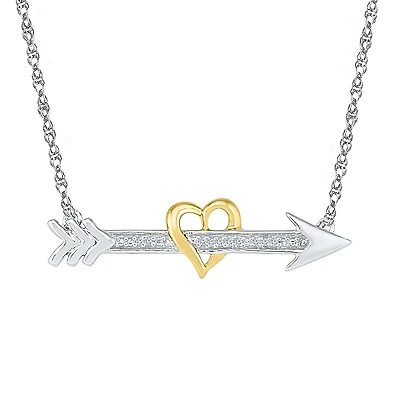 Womens Diamond Accent Natural White Diamond 10K Gold Over Silver Arrow Heart 18 Inch Pendant Necklace