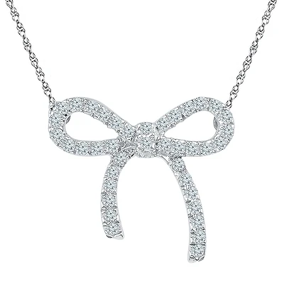 Womens 1/4 CT. T.W. Natural White Diamond Sterling Silver Bow 18 Inch Pendant Necklace