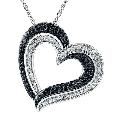 Womens 3/8 CT. T.W. Natural Black Diamond Sterling Silver Heart 18 Inch Pendant Necklace