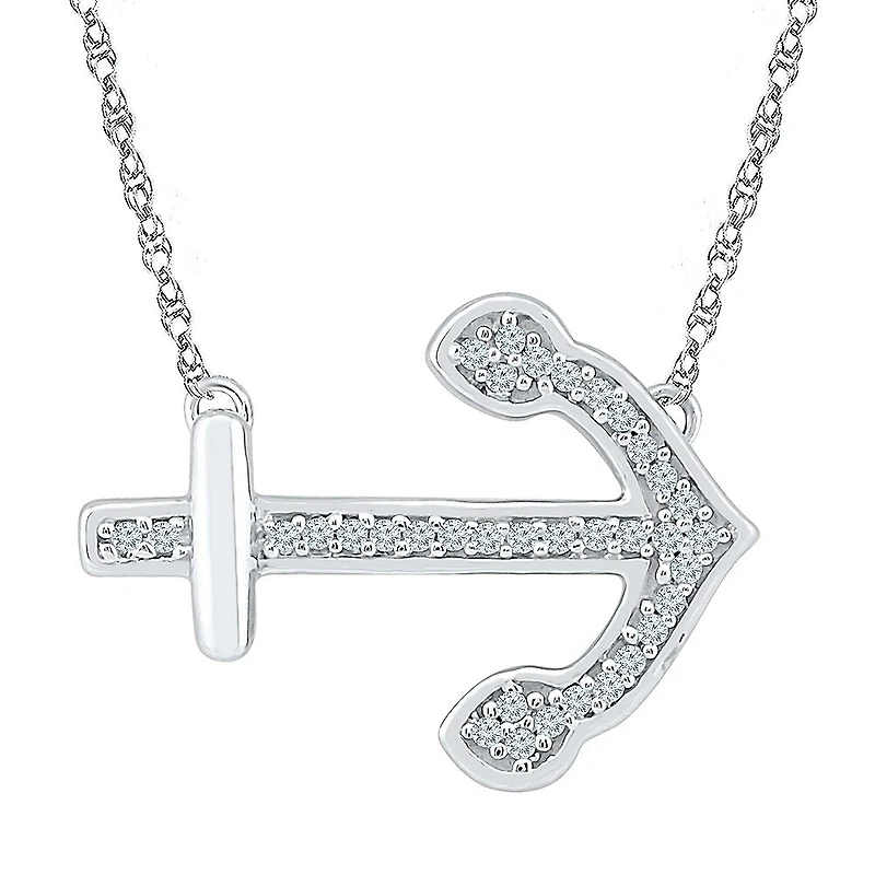 Womens 1/10 CT. T.W. Natural White Diamond Sterling Silver Anchor 18 Inch Pendant Necklace