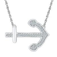 Womens 1/10 CT. T.W. Natural White Diamond Sterling Silver Anchor 18 Inch Pendant Necklace