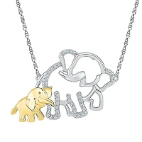 "Mother And Daughter" Elephant Womens 1/10 CT. T.W. Natural White Diamond 10K Gold Over Silver 18 Inch Pendant Necklace