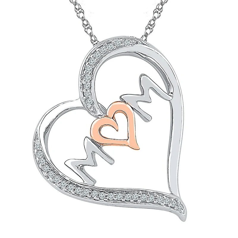 'Mom" Womens 1/10 CT. T.W. Natural White Diamond 10K Gold Over Silver Heart 18 Inch Pendant Necklace