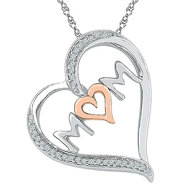 'Mom" Womens 1/10 CT. T.W. Natural White Diamond 10K Gold Over Silver Heart 18 Inch Pendant Necklace