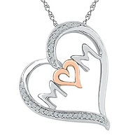 'Mom" Womens 1/10 CT. T.W. Natural White Diamond 10K Gold Over Silver Heart 18 Inch Pendant Necklace