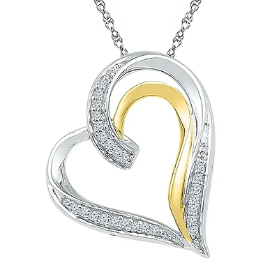 Womens 1/ CT. T.W. Natural White Diamond 10K Gold Over Silver Heart 18 Inch Pendant Necklace