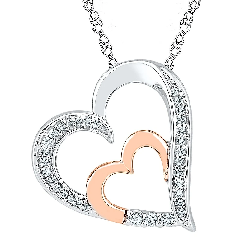 Womens 1/ CT. T.W. Natural White Diamond 10K Gold Over Silver Heart 18 Inch Pendant Necklace