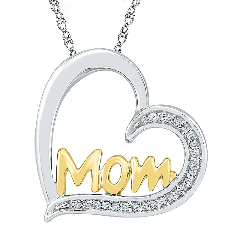 Mom" Womens Diamond Accent Natural Diamond 10K Gold Over Silver Heart 18 Inch Pendant Necklace