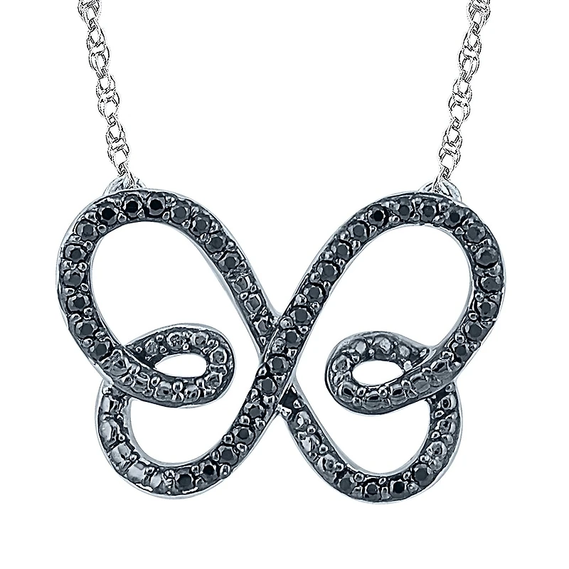 Womens 1/6 CT. T.W. Natural Black Diamond Sterling Silver Butterfly 18 Inch Pendant Necklace