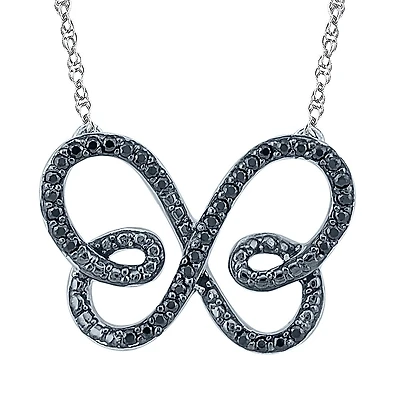 Womens 1/6 CT. T.W. Natural Black Diamond Sterling Silver Butterfly 18 Inch Pendant Necklace