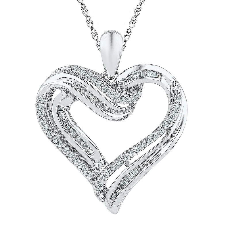 Womens 3/8 CT. T.W. Natural White Diamond Sterling Silver Heart 18 Inch Pendant Necklace