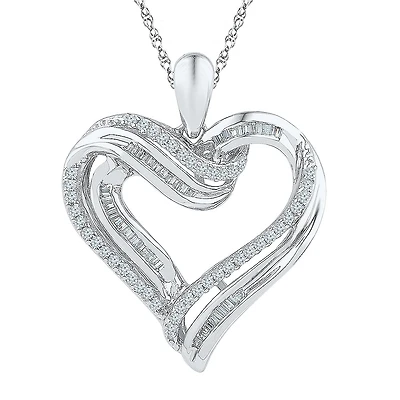 Womens 3/8 CT. T.W. Natural White Diamond Sterling Silver Heart 18 Inch Pendant Necklace