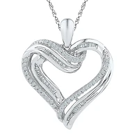 Womens 3/8 CT. T.W. Natural White Diamond Sterling Silver Heart 18 Inch Pendant Necklace