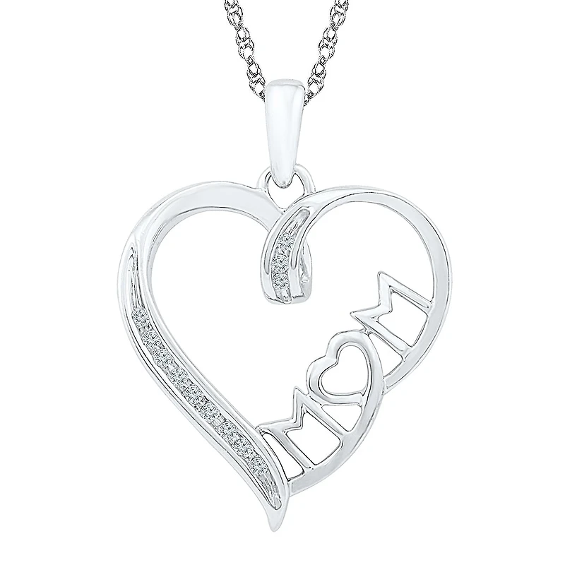 Mom Womens Diamond Accent Natural White Diamond Sterling Silver Heart 18 Inch Pendant Necklace