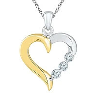 Womens 1/6 CT. T.W. Natural White Diamond 10K Gold Over Silver Heart 18 Inch Pendant Necklace