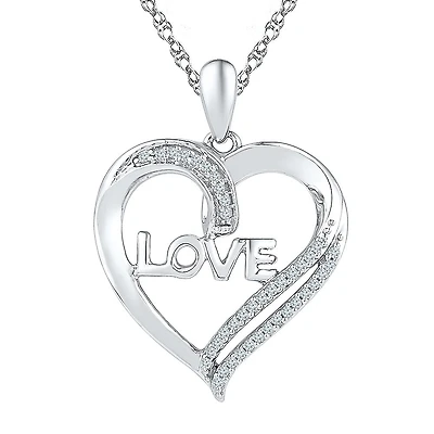 "Love" Womens 1/10 CT. T.W. Natural White Diamond Sterling Silver Heart 18 Inch Pendant Necklace
