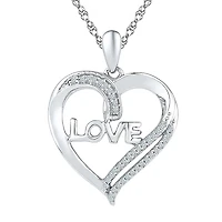 "Love" Womens 1/10 CT. T.W. Natural White Diamond Sterling Silver Heart 18 Inch Pendant Necklace