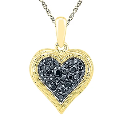 Womens 1/6 CT. T.W. Natural Black Diamond 10K Gold Over Silver Heart 18 Inch Pendant Necklace
