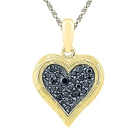 Womens 1/6 CT. T.W. Natural Black Diamond 10K Gold Over Silver Heart 18 Inch Pendant Necklace