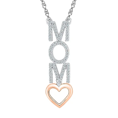 Mom" Womens 1/10 CT. T.W. Natural White Diamond 10K Gold Over Silver Heart 18 Inch Pendant Necklace