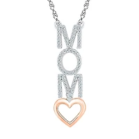 Mom" Womens 1/10 CT. T.W. Natural White Diamond 10K Gold Over Silver Heart 18 Inch Pendant Necklace