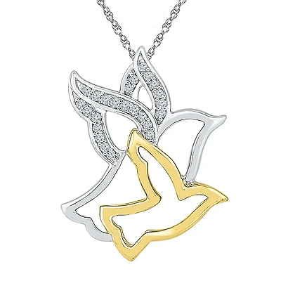 "Mother And Daughter" Dove Womens Diamond Accent Natural White Diamond 10K Gold Over Silver 18 Inch Pendant Necklace