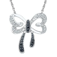 Womens 1/10 CT. T.W. Natural Black Diamond Sterling Silver Bow 18 Inch Pendant Necklace