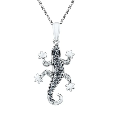 Lizard Womens Diamond Accent Natural Black Diamond Sterling Silver 18 Inch Pendant Necklace