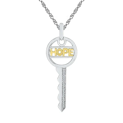 "Hope" Womens Diamond Accent Natural White Diamond 10K Gold Over Silver Keys 18 Inch Pendant Necklace