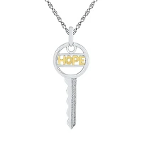 "Hope" Womens Diamond Accent Natural White Diamond 10K Gold Over Silver Keys 18 Inch Pendant Necklace