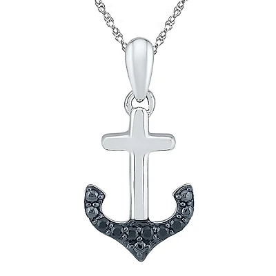 Womens Diamond Accent Natural Black Diamond Sterling Silver Anchor 18 Inch Pendant Necklace