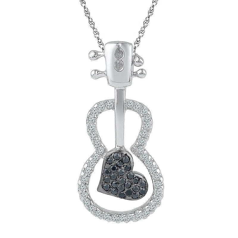 Guitar Womens 1/4 CT. T.W. Natural Black Diamond Sterling Silver 18 Inch Pendant Necklace