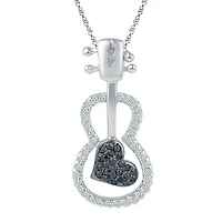 Guitar Womens 1/4 CT. T.W. Natural Black Diamond Sterling Silver 18 Inch Pendant Necklace