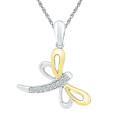 Dragonfly Womens Diamond Accent Natural White Diamond 10K Gold Over Silver 18 Inch Pendant Necklace