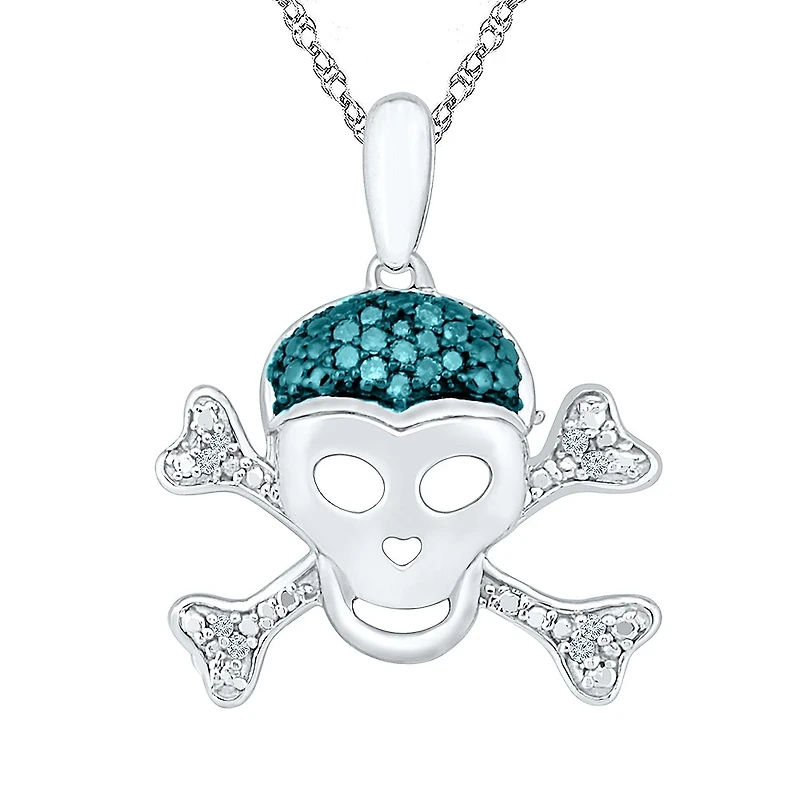 Skull Womens Diamond Accent Natural Blue Diamond Sterling Silver Skull 18 Inch Pendant Necklace