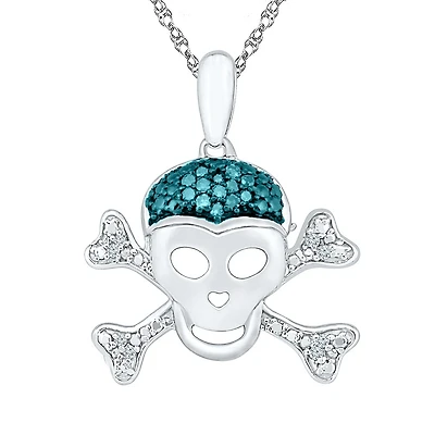 Skull Womens Diamond Accent Natural Blue Diamond Sterling Silver Skull 18 Inch Pendant Necklace