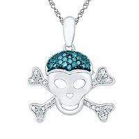 Skull Womens Diamond Accent Natural Blue Diamond Sterling Silver Skull 18 Inch Pendant Necklace