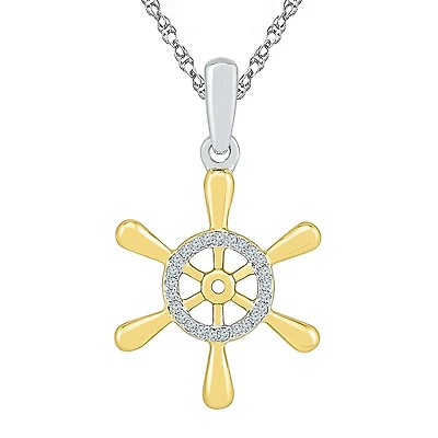 Wheel Womens Diamond Accent Natural White Diamond 10K Gold Over Silver 18 Inch Pendant Necklace