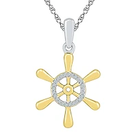 Wheel Womens Diamond Accent Natural White Diamond 10K Gold Over Silver 18 Inch Pendant Necklace