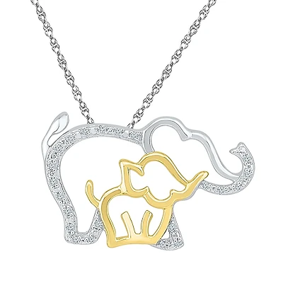 "Mother And Daughter" Elephant Womens Diamond Accent Natural White Diamond 10K Gold Over Silver 18 Inch Pendant Necklace