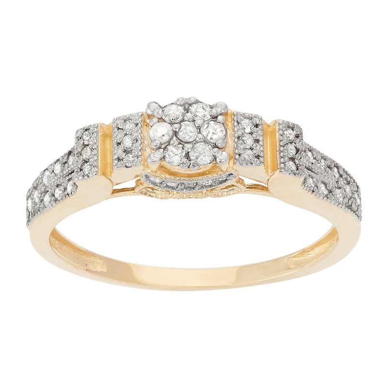 Womens 1/3 CT. T.W. Natural White Diamond 10K Gold Cocktail Ring