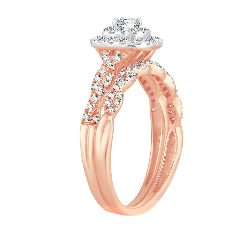 Womens / CT. T.W. Natural White Diamond 10K Gold Cushion Halo Bridal Set