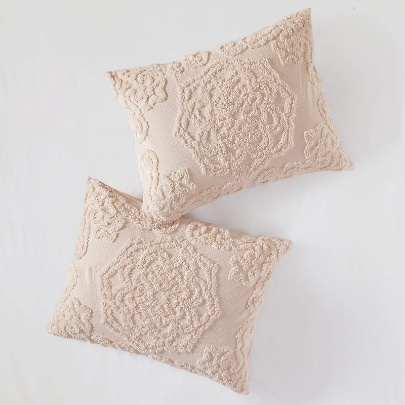 Madison Park Virginia Tufted Cotton Chenille Medallion Fringe Coverlet Set